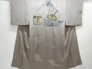 アンティーク　絞り富士に宝船模様男物長襦袢